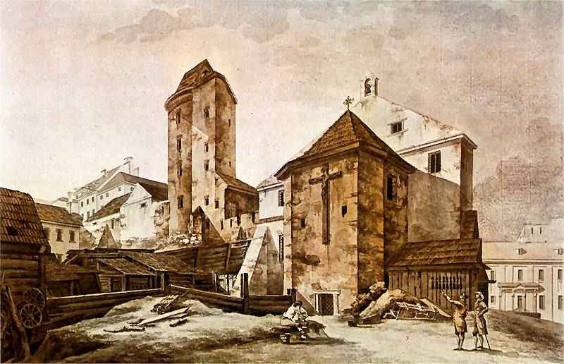 Zygmunt Vogel Widok wieży Marszałkowskiej i szpitala Świętego Łazarza1785